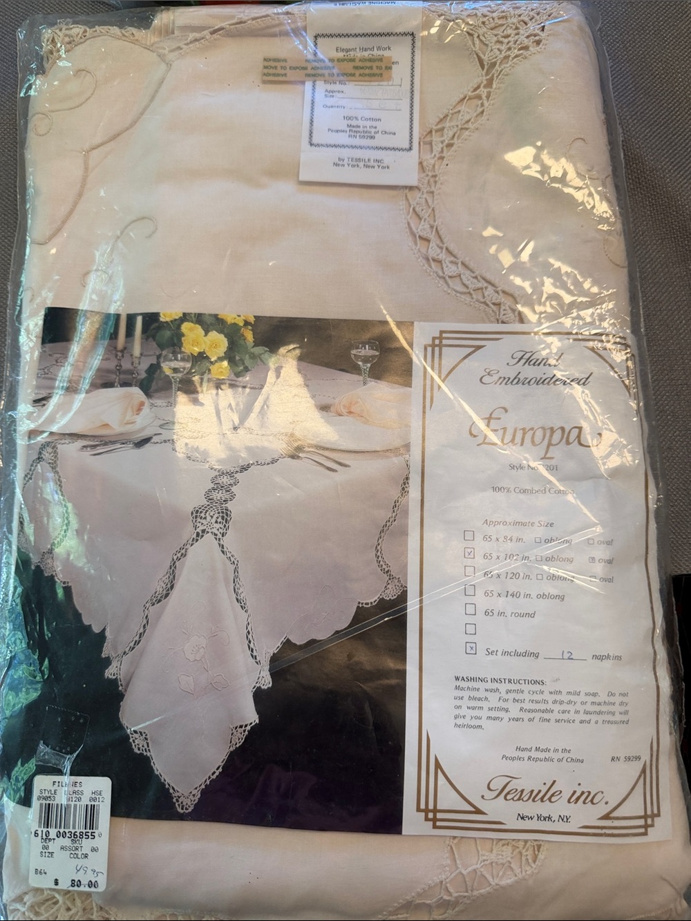 Europa Hand-Embroidered White Cotton Tablecloth by Tessile Inc.